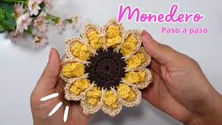 Fabulosa idea 🌻Monedero tejido a crochet con forma de girasol Paso a paso handmade crochet diy [upl. by Fishman]