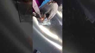 Galvanized Steel welding on 2KW weld square pipe to plate [upl. by Eiba529]