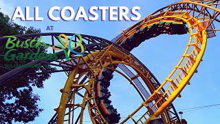 All Coasters at Busch Gardens Williamsburg  OnRide POVs  Front Seat Media [upl. by Hessler]