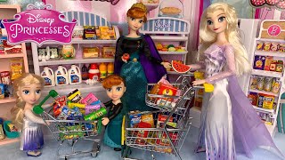 Elsa and Anna Supermarket Grocery Shopping  Miniature Foods [upl. by Colene]