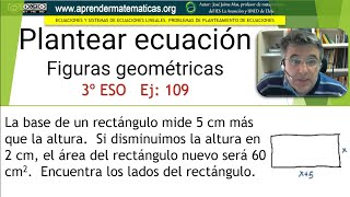 Plantear ecuación de segundo grado Dos rectángulos 3eso 03 104 José Jaime Mas [upl. by Manny]