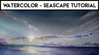 Watercolor Seascape for BEGINNERS ✶ Moon glow and reflection [upl. by Conyers]