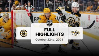 Bruins at Predators  October 22 2024  NHL Full Game Highlights [upl. by Elacim490]