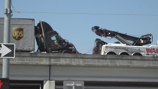 FHP Semi overturns after crashing into abandoned vehicle on I295 northbound [upl. by Aihsenad]