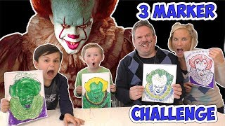 3 Marker Challenge Halloween Edition 3 Pennywise Hello Neighbor Minion Jason Vorhees  DavidsTV [upl. by Gilson]