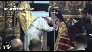 Pope Francis asks Patriarch Bartholomew I to bless him and “the Church of Rome” [upl. by Nwahsal]