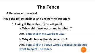 the fence story class 8 question and answers of chapter 1 english reader [upl. by Lurette331]