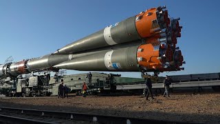 Soyuz MS24 mission space rocket taken to launchpad in Kazakhstan  AFP [upl. by Freeborn9]