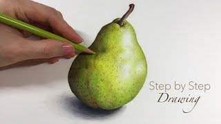 DRAWING A PEAR  Step By Step  Prismacolor Pencils [upl. by Aneeg]