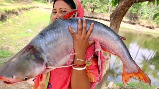 এই প্রথমবার নদীর 65 kg পাঙ্গাস মাছ কেটে রান্না করলাম  fish curry recipe [upl. by Finer]