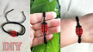 🐞Bransoletka pleciona z Biedronką z koralików  DIY Tutorial  Braided bracelet with a Ladybug [upl. by Lala]