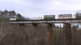 NS 213 Intermodal over the Pacolet River bridge by Converse 1 27 18 [upl. by Nohtan]