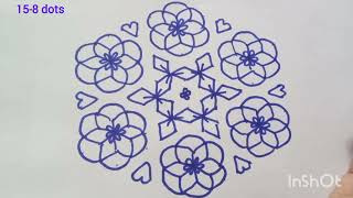 kolam designs with dots 158  big flower rangoli designs [upl. by Venice]