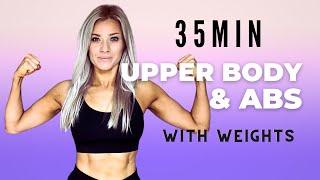 35 MIN ARMS ampABS WORKOUT  UPPER BODY HIIT With Dumbbells  No Repeat [upl. by Kcirddehs924]