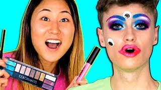 DOING MY BOYFRIENDS MAKEUP DOLLAR STORE MAKEUP CHALLENGE [upl. by Yrruc]