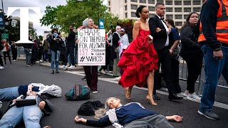 ProPalestinian protests outside White House Correspondents Dinner [upl. by Niggem]