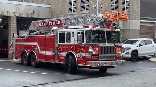 Wakefield Fire Department Engine 1 and Ladder 1 responding to a Box Alarm [upl. by Ittak606]