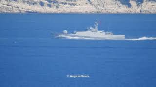 Turkish Navy Tuzla class P1215 TCG Kusadasi and P1206 TCG Karsiyaka northbound Chios Strait [upl. by Nrubliw]