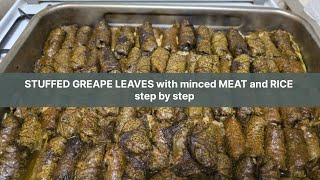 STUFFED GREAPE LEAVES with minced MEAT and RICE step by step Лозови сарми  Dolmades Ντολμαδάκια [upl. by Enywad]