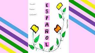 PORTADA para CUADERNO de ESPAÑOL  fácil y bonita [upl. by Llatsyrk]