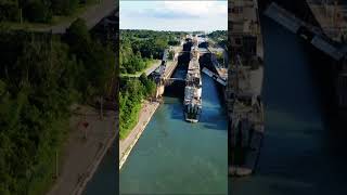 Aerial View of Welland Canal and Twin Flight Locks in Allanburg St Catharines Canada travel [upl. by Rhodia]