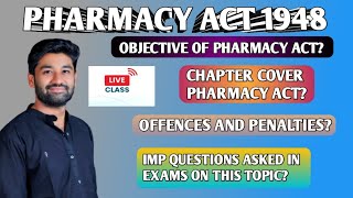 PHARMACY ACT 1948MOST IMP LIVE LECTURE [upl. by Burkhard]