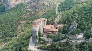 Meteora Kalabaka Greece Holy Monastery of Rousanos  Saint Barbara Meteora  rocks up to 600 me [upl. by Konyn]