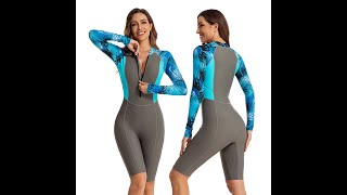 One Piece Womens Rash Guard Long Sleeve Swimsuits UPF 50 Boyshorts Bathing Suit [upl. by Atteloj]