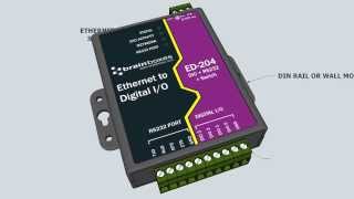 Ethernet to 4 Digital IO and RS232 Serial Port with Ethernet Switch Brainboxes ED204 [upl. by Blossom]