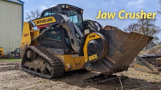 New Holland Skidsteer Crushing Concrete With Jaw Crusher [upl. by Kurtzig]