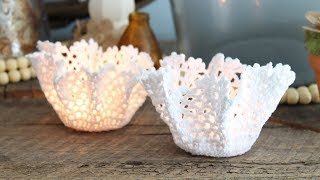 How to Stiffen Fabric to Make Tea Light Holders from Doilies [upl. by Atnom]