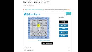 AI Solve Daily Numbrix 9 Puzzle 10172024 ASMR [upl. by Ydnew]