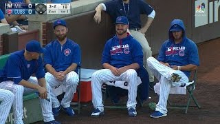 MILCHC Cubs bullpen hit by stray foul ball [upl. by Assilrac2]