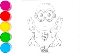 Minion cartoon character drawing Minion colouring for kids and toddlers easy [upl. by Alil18]