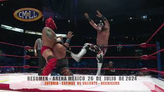 CMLL  EUFORIA  ESFINGE VS VALIENTE  HECHICERO  ARENA MÉXICO  260724 [upl. by Darnoc]