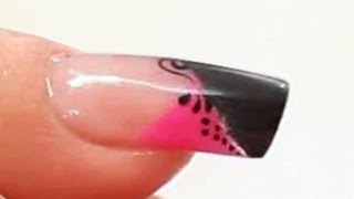 Black and Pink Acrylic CrossOver Nail Art Tutorial [upl. by Xenos]