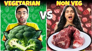 VEGETARIAN vs NONVEGETARIAN vs VEGAN FOOD 😱  60 minute Food Challenge [upl. by Geof]