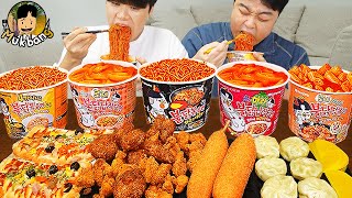 ASMR MUKBANG 편의점 핵불닭 미니 떡볶이 amp 핫도그 amp 치즈 피자 FIRE Noodle amp HOT DOG amp CHEESE PIZZA EATING SOUND [upl. by Oznerol]