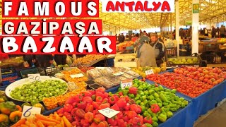 TURKISH BAZAAR İN ANTALYA  GAZİPAŞA MARKET WALKİNG TOUR  TURKİSH STREET FOOD 4K VİDEO [upl. by Akanke]