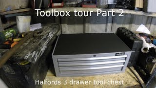 Toolbox tour Part 2  Halfords 3 drawer middle tool chest [upl. by Naneek176]