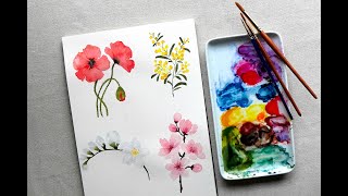 Watercolor painting for beginners  Easy flowers [upl. by Kama]