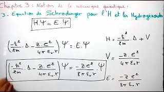 Équation de Schrödinger pour latome dhydrogène et dhydrogènoïde  Atomistique [upl. by Assetniuq406]