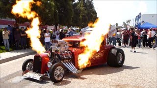 Monster Hot Rod Wild Thang Shooting Flames Loud Engine Sound and Rev Extreme Automotive Prolong [upl. by Elihu680]