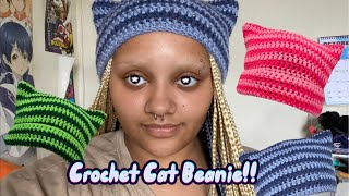 Crochet Cat Beanie Tutorial Beginner Friendly [upl. by Delwin148]