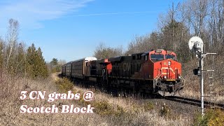 A trio of Canadian National trains at Scotch Block ON 3132024 [upl. by Huang]