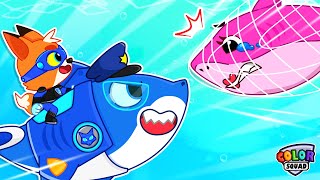 Police Shark Rescue Mommy Shark  Color Squad Rescue Family Baby Shark  Police Cartoon for Kids [upl. by Natala]