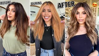 DIY BALAYAGE  HOW I TONED ORANGE HAIR HOW TO GET HIGHLIGHTS AT HOME DARK TO GOLDEN BLONDE BALAYAGE [upl. by Idorb368]