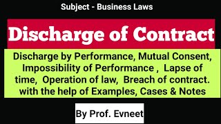 Discharge of Contract  Discharge of contract Indian Contract Act 1872  in Hindi  CA Foundation [upl. by Clayberg]