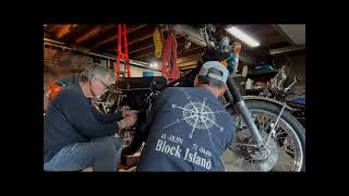 Placing the Honda CB750 Engine in the Frame [upl. by Hanikehs195]