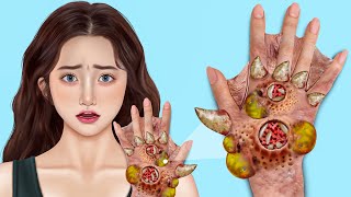 ASMR Remove Webbed Fingers Infected With Big Acne  Deep Cleaning Animation [upl. by Nilhsa667]